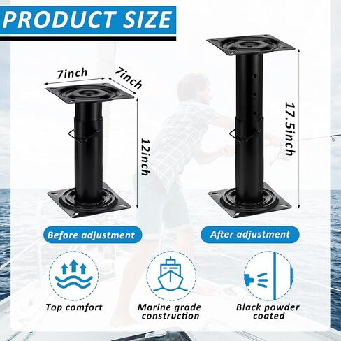 7 Inch Boat Seat Swivel Base Adjustable Boat Seat Pedestal 11.34-17.24 Inches 360-degree Replacement Square Swivel Plate Mechanism for Recliner Chair Furniture Bar Stool Fishing Enthusiasts in Saudi Arabia
