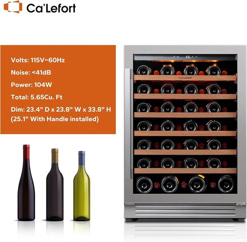 Ca'lefort 24 بوصة ثلاجة نبيذ ومشروبات ، 60 علبة و 20 زجاجة نبيذ الثلاجة 36-72 درجة فهرنهايت ، 3 مؤشرات مضتمة بارد نبيذ مزدوج مع باب زجاجي ، ثلاجة ضاغط مدمج للمنزل/المطبخ (4.10 متر مكعب) in Kuwait