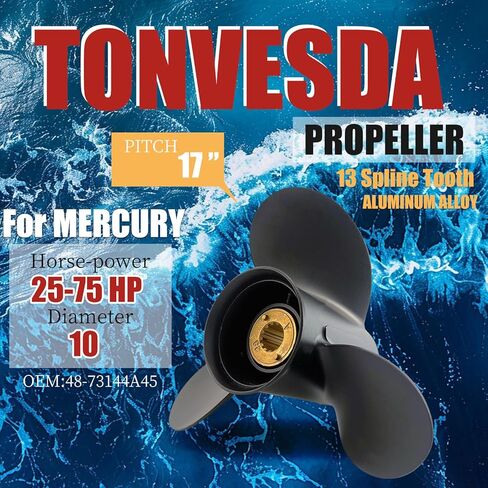 Upgrade OEM Aluminum Boat Outboard Propeller for Mercury Engines 10x17 11 3/8x12 10 1/2x13 30HP 35HP 40HP 45HP 50HP 55HP 60HP 70HP,13 Spline Tooth,RH in Kuwait