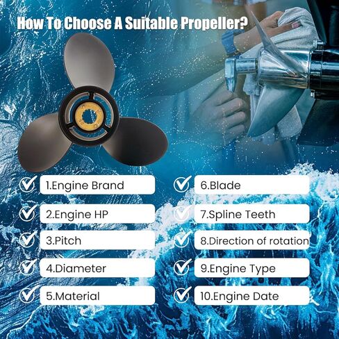 Upgrade OEM Aluminum Boat Outboard Propeller for Mercury Engines 10x17 11 3/8x12 10 1/2x13 30HP 35HP 40HP 45HP 50HP 55HP 60HP 70HP,13 Spline Tooth,RH in Kuwait