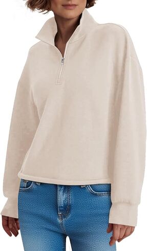 Womens Sweatshirts Half Zip Pullover Drawstring Waist Sweaters Quarter Zipper Hoodies 2025 Fall Fashion Clothes in Kuwait