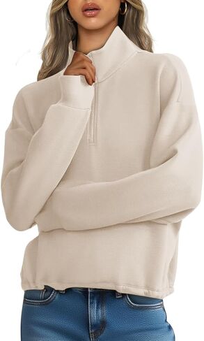 Womens Sweatshirts Half Zip Pullover Drawstring Waist Sweaters Quarter Zipper Hoodies 2025 Fall Fashion Clothes in Kuwait