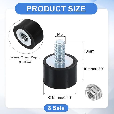 حوامل مطاطية Uxcell M5 ، 8pcs 15x10mm (DXH) مطاطية أسطوانية مضادة للاهتزاز امتصاص الصدمات مع صامدة القفل لضغوط هواء بودين للسيارة in Kuwait