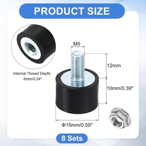 حوامل مطاطية Uxcell M5 ، 8pcs 15x10mm (DXH) مطاطية أسطوانية مضادة للاهتزاز امتصاص الصدمات مع صامدة القفل لضغوط هواء بودين للسيارة in Kuwait