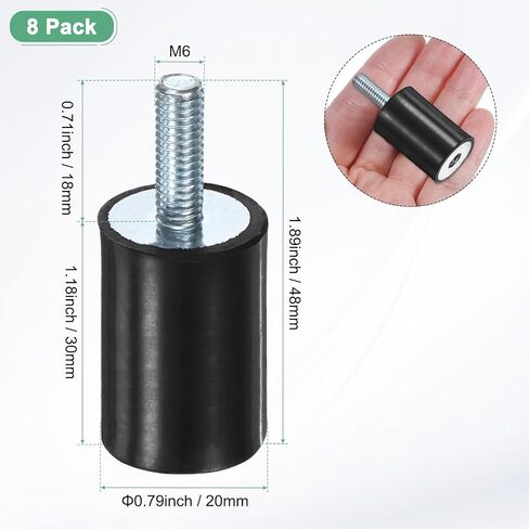 8-Pack Rubber Mounts D8mmxH8mm Male/Female Vibration Isolators Cylindrical Shock Absorber W M3 x 6mm Studs for Air Compressor/Car/Pump/Boat/Garage Motor/Bobbins Rubber Isolators in Kuwait