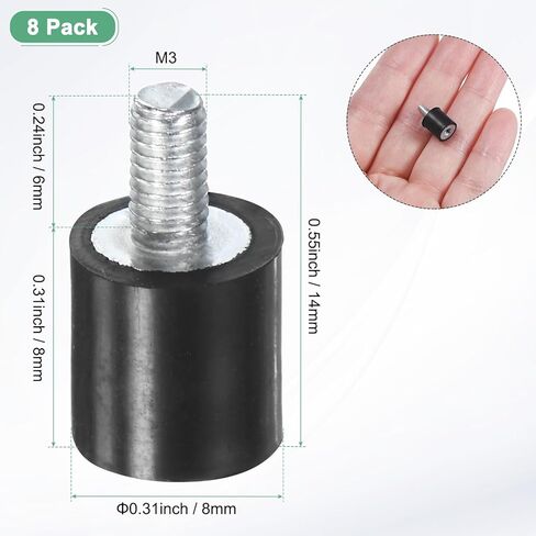8 حزم يتصاعد المطاط D8mmxh8mm الذكور/الإناث عزل الاهتزاز الأسطواني امتصاص الصدمات W M3 × 6 مم لضاغط الهواء/السيارة/المضخة/القارب/المرآب/البكر العزلات المطاطية in Kuwait