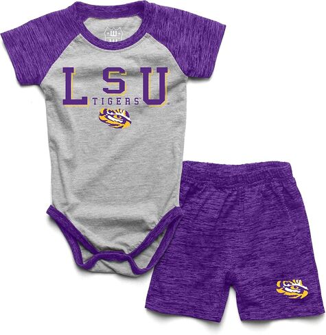ملابس Wes and Willy Baby College Sports Fan Supe One Piece Snap Pack و Short Set نمط خيوط غائم in Kuwait