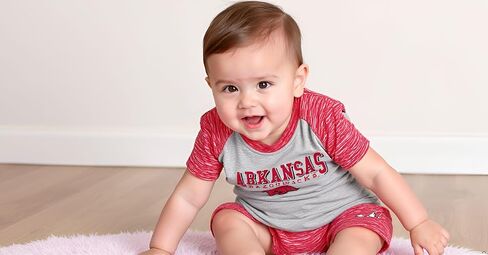 ملابس Wes and Willy Baby College Sports Fan Supe One Piece Snap Pack و Short Set نمط خيوط غائم in Kuwait