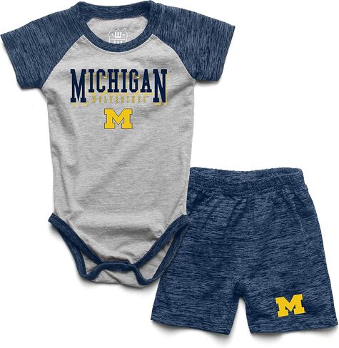 ملابس Wes and Willy Baby College Sports Fan Supe One Piece Snap Pack و Short Set نمط خيوط غائم in Kuwait