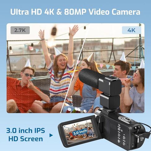 سعة 3.0 بوصة شاشة IPS 4K مسجل كاميرا Vlogging مع غطاء العدسة in Kuwait