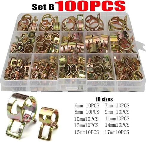 مجموعة تشويش مجموعة 75/100/155pcs مشابك المشابك خرطوم الربيع مجموعات مثبتة الأنابيب (155pcs 6-22 مم) (75pcs 6-10 ملم) in Saudi Arabia