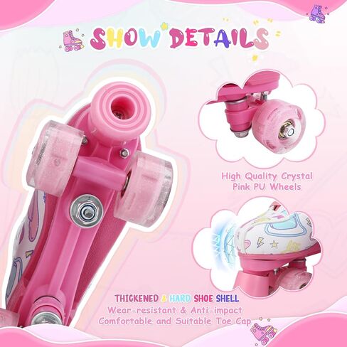 jessie Girl Roller Skates for Kid, PU Leather Flash Rainbow Adjustable Roller Skates Girls Ages 5-12 Four-Wheel Beginner Adult Indoor Outdoor in Saudi Arabia