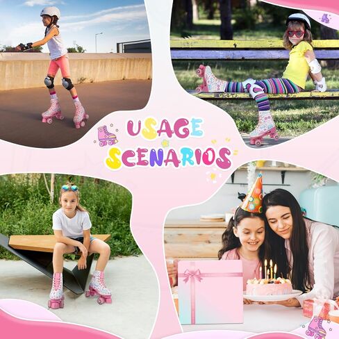 jessie Girl Roller Skates for Kid, PU Leather Flash Rainbow Adjustable Roller Skates Girls Ages 5-12 Four-Wheel Beginner Adult Indoor Outdoor in Saudi Arabia