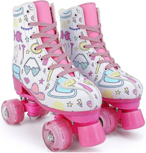 jessie Girl Roller Skates for Kid, PU Leather Flash Rainbow Adjustable Roller Skates Girls Ages 5-12 Four-Wheel Beginner Adult Indoor Outdoor in Saudi Arabia