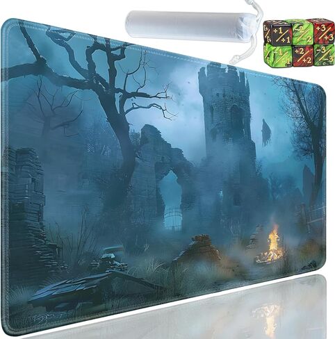 Playmat for MTG, 24x14 Inches Playmats, for TCG and CCG Trading Card Game Mat, Non-Slip Rubber for MTG Playmats with A Storage Bag and 6 Dice Set, Anime Angel Girl Pattern in Saudi Arabia