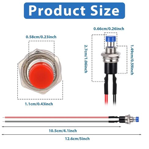 12 PCS 7mm Momentary Switch 12V Prewired Momentary Push Button Switch Normally Open Micro Push Button 3A 220V Spst Nomal Open on Off 2 Pin in Saudi Arabia
