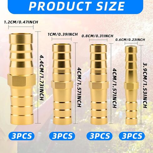 12PCS Brass Hose Barb Fitting, 1/4" 5/16" 3/8" 1/2" (6 mm/8 mm/10 mm/12 mm) Metals Splicer Mender for Hoses Fittings, Barbs Hose Union Fuel Gas Water Air Adapter Barb Fittings for Air/Fuel in Saudi Arabia