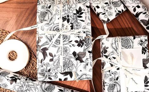 yxtii kraft floral leving paper ، لف هدية مع خطوط مقطوعة ، تصميم أزهار أسود عتيقة لعيد الميلاد ، الزفاف ، عيد الحب ، عيد الميلاد ، دش الزفاف ، دش الطفل ، 17 بوصة × 9.8 قدم ، لفة صغيرة in Kuwait