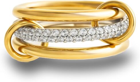 Gold Stackable Rings for Women, 14k Gold Plated Chunky Statement Cubic Zirconia Rings, Silver Gold Multi Ring Interlocking Mixed Metals Stack Rings Set Non Tarnish (Whisper set, 6) in Saudi Arabia