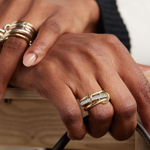 Gold Stackable Rings for Women, 14k Gold Plated Chunky Statement Cubic Zirconia Rings, Silver Gold Multi Ring Interlocking Mixed Metals Stack Rings Set Non Tarnish (Whisper set, 6) in Saudi Arabia