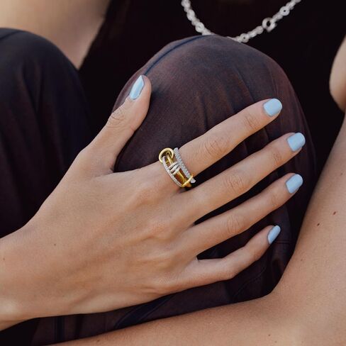 Gold Stackable Rings for Women, 14k Gold Plated Chunky Statement Cubic Zirconia Rings, Silver Gold Multi Ring Interlocking Mixed Metals Stack Rings Set Non Tarnish (Whisper set, 6) in Saudi Arabia