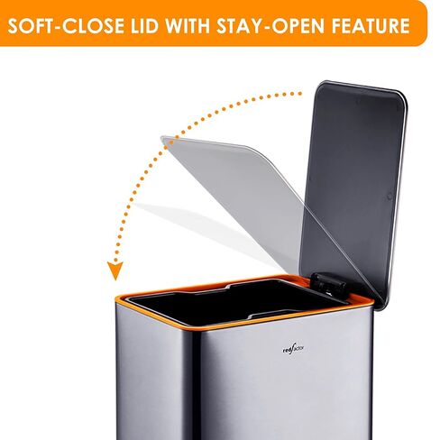 RedFactor Slim 2.6 Gallon Stainless Steel Pedal Trash Can with Soft Close Lid for Narrow Spaces – Wastebasket Bin with Removable Inner Bucket for Bathroom, Kitchen, Bedroom or Office (Copper) in Saudi Arabia