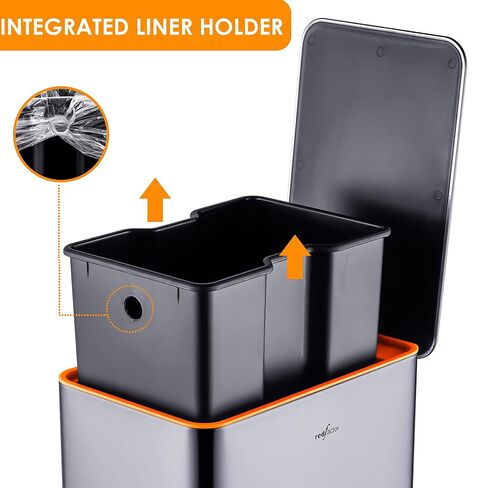 RedFactor Slim 2.6 Gallon Stainless Steel Pedal Trash Can with Soft Close Lid for Narrow Spaces – Wastebasket Bin with Removable Inner Bucket for Bathroom, Kitchen, Bedroom or Office (Copper) in Saudi Arabia