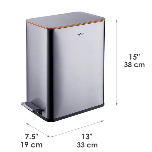 RedFactor Slim 2.6 Gallon Stainless Steel Pedal Trash Can with Soft Close Lid for Narrow Spaces – Wastebasket Bin with Removable Inner Bucket for Bathroom, Kitchen, Bedroom or Office (Copper) in Saudi Arabia