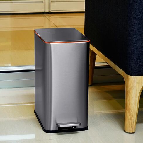 RedFactor Slim 2.6 Gallon Stainless Steel Pedal Trash Can with Soft Close Lid for Narrow Spaces – Wastebasket Bin with Removable Inner Bucket for Bathroom, Kitchen, Bedroom or Office (Copper) in Saudi Arabia