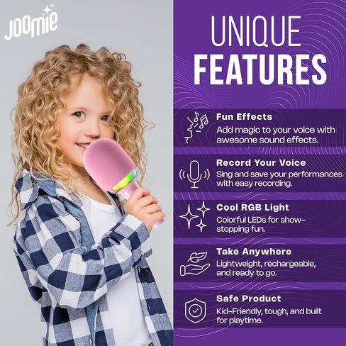 Joomie Kids Wireless Pink Karaoke Microphone - Fun Musical Toy with Pink Windscreen, Safe Design, Easy Controls, and Long Battery Life for Children's Parties, Playdates, and Imaginative Play in Saudi Arabia