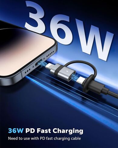 MoKo USB C to Lightning Adapter with 36W PD Fast Charging, Not for Audio/OTG, USB-C Female to Lightning Male Adapter for iPhone 14/13/12/11/iPad/iPod/AirPods, with Anti-Lost Loop, Black, 4 Pack in Saudi Arabia