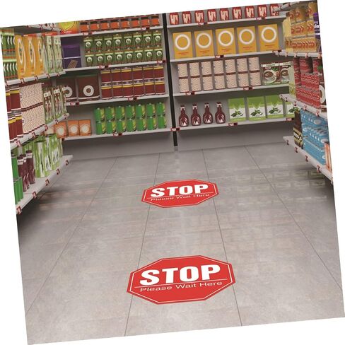 GLEAVI 10Pcs Social Safety Distance Floor Decals Eye Catching Stop Please Wait Here Signs for and Practical Warning Stickers to Maintain Distance in Saudi Arabia