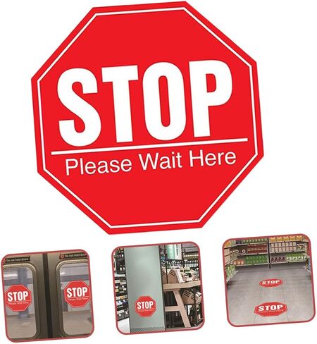 GLEAVI 10Pcs Social Safety Distance Floor Decals Eye Catching Stop Please Wait Here Signs for and Practical Warning Stickers to Maintain Distance in Saudi Arabia