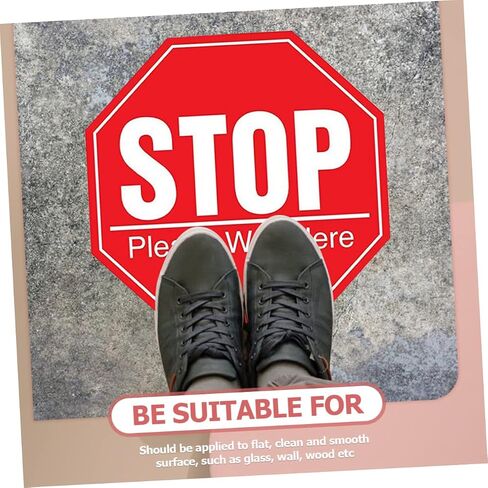 GLEAVI 10Pcs Social Safety Distance Floor Decals Eye Catching Stop Please Wait Here Signs for and Practical Warning Stickers to Maintain Distance in Saudi Arabia