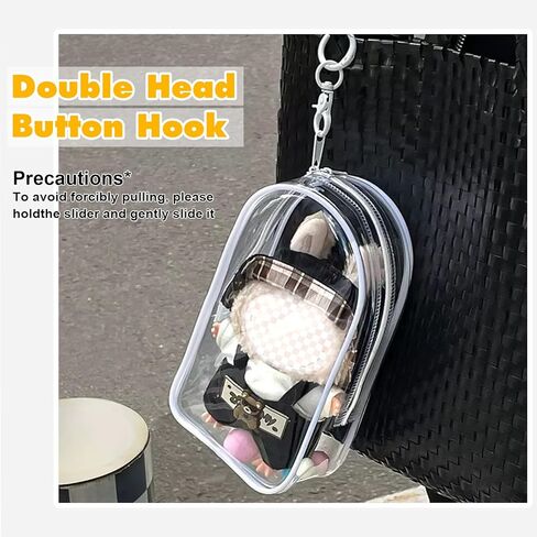 Clear Figure Display Bag with Keychain for Doll, Positive Doll Storage Bag, Pouch Keychain Charms for Collectibles (with Zipper- Waterproof) Building Block Storage Bag,8.2 * 4.6 inch in Kuwait