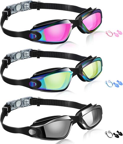 Flutesan 3 Pack Swimming Goggles No Leaking Silicone Anti Fog Swim Glasses with Nose Clip Ear Plugs Adult Kids Pool, 3 Colors in Saudi Arabia