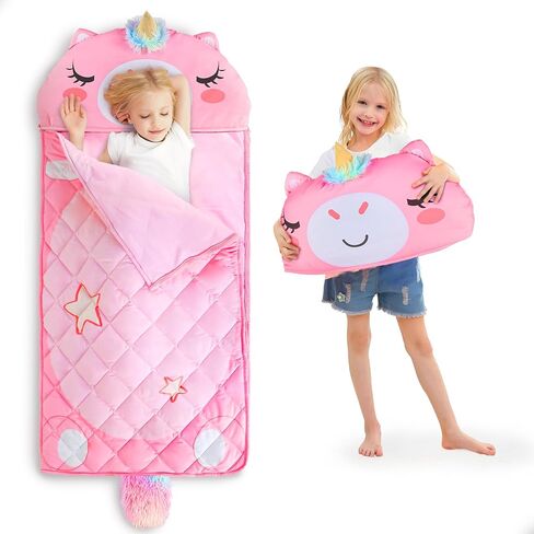 iPlay, iLearn Kid Sleeping Bag, Unicorn Slumber Sack, Toddler Girl Nap Mat, 2 In 1 Pink Animal Cushion Blanket, Happy Travel Sleepover Daycare Preschool Birthday Gift for 3 4 5 6 Year Old Child Summer in Saudi Arabia