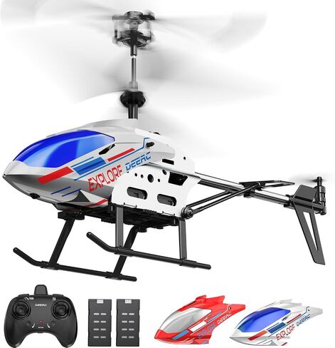 DEERC RC Helicopter for Adults, Apache Remote Control Helicopter for Kids 8-12, Toy Helicopters RC with LED Lights, 2 Batteries, Altitude Hold, 2.4GHz Military Style for Indoor, Ideal for Birthday in Kuwait