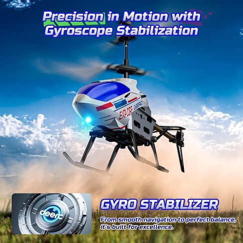 DEERC RC Helicopter for Adults, Apache Remote Control Helicopter for Kids 8-12, Toy Helicopters RC with LED Lights, 2 Batteries, Altitude Hold, 2.4GHz Military Style for Indoor, Ideal for Birthday in Kuwait