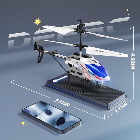 DEERC RC Helicopter for Adults, Apache Remote Control Helicopter for Kids 8-12, Toy Helicopters RC with LED Lights, 2 Batteries, Altitude Hold, 2.4GHz Military Style for Indoor, Ideal for Birthday in Kuwait