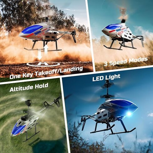 DEERC RC Helicopter for Adults, Apache Remote Control Helicopter for Kids 8-12, Toy Helicopters RC with LED Lights, 2 Batteries, Altitude Hold, 2.4GHz Military Style for Indoor, Ideal for Birthday in Kuwait