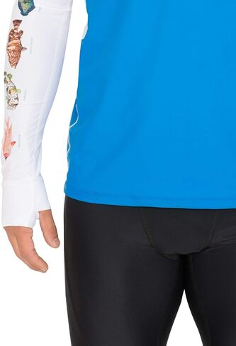 Tuga Men's Snorkel Hooded Rashguard, Caribbean Fish ID, UPF 50+, Made in USA in Saudi Arabia
