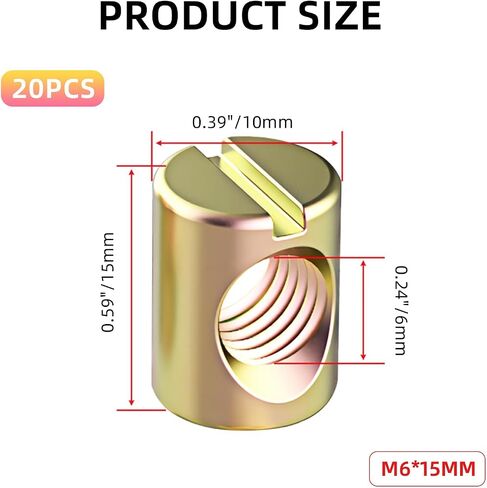 20 PCS M6 Slotted Cross Dowel Nut, Barrel Nuts Kit (M6x13mm) for Furniture, Bed, Crib & Chairs – Replacement Cross Dowel Nuts (M6x15mm) in Kuwait
