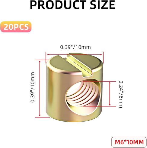 20 PCS M6 Slotted Cross Dowel Nut, Barrel Nuts Kit (M6x13mm) for Furniture, Bed, Crib & Chairs – Replacement Cross Dowel Nuts (M6x15mm) in Kuwait