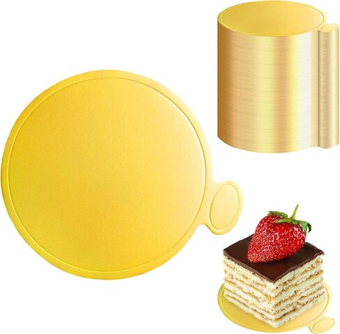 3.5 Inch Mini Cake Boards: 50pcs Golden Round Mousse Cupcake Base, Bases Para Postres Mini Paper Plates Circle Dessert Boards in Kuwait