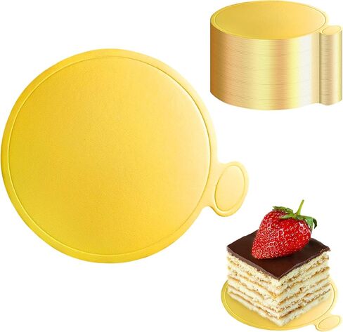 3.5 Inch Mini Cake Boards: 50pcs Golden Round Mousse Cupcake Base, Bases Para Postres Mini Paper Plates Circle Dessert Boards in Kuwait