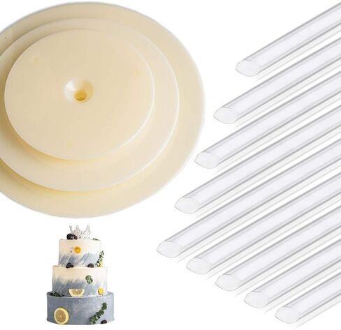 Yuraku Cake Stand Plastic Dowels for Cakes, 9 Pieces Rods and 3 Pieces Circle Bases for Tiered Cake Construction and Stacking(9" Rods + 4.7" 6.3" 7.8" Bases) (White 3-Pack) in Saudi Arabia