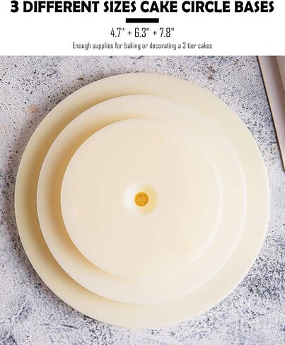 Yuraku Cake Stand Plastic Dowels for Cakes, 9 Pieces Rods and 3 Pieces Circle Bases for Tiered Cake Construction and Stacking(9" Rods + 4.7" 6.3" 7.8" Bases) (White 3-Pack) in Saudi Arabia