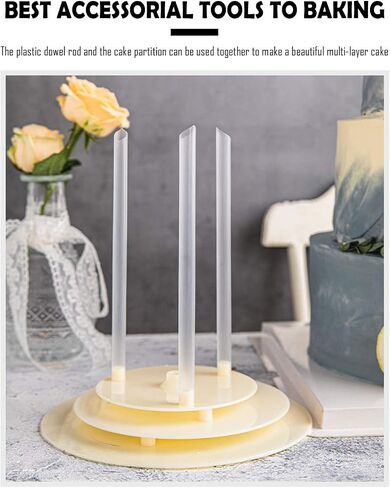 Yuraku Cake Stand Plastic Dowels for Cakes, 9 Pieces Rods and 3 Pieces Circle Bases for Tiered Cake Construction and Stacking(9" Rods + 4.7" 6.3" 7.8" Bases) (White 3-Pack) in Saudi Arabia