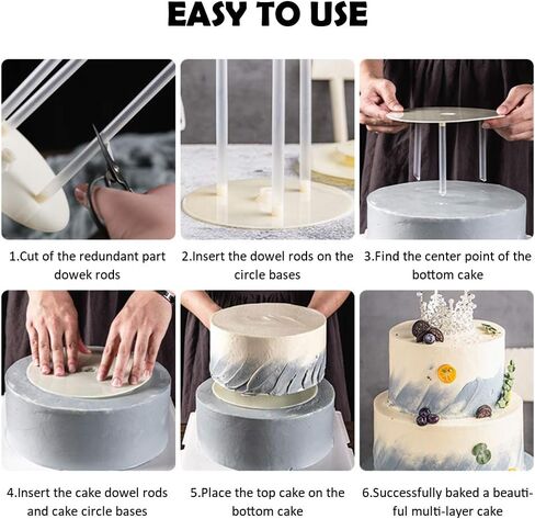 Yuraku Cake Stand Plastic Dowels for Cakes, 9 Pieces Rods and 3 Pieces Circle Bases for Tiered Cake Construction and Stacking(9" Rods + 4.7" 6.3" 7.8" Bases) (White 3-Pack) in Saudi Arabia